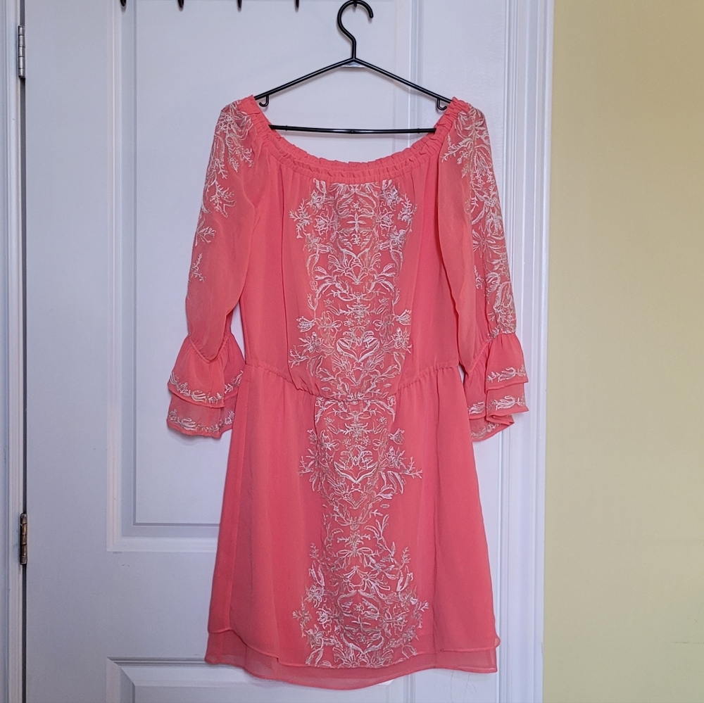 White House Black Market dress pink silver floral boho WHBM new with tags NWT